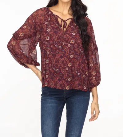 Veronica M Gredana Ruffle Chiffon Blouse In Burgundy In Multi