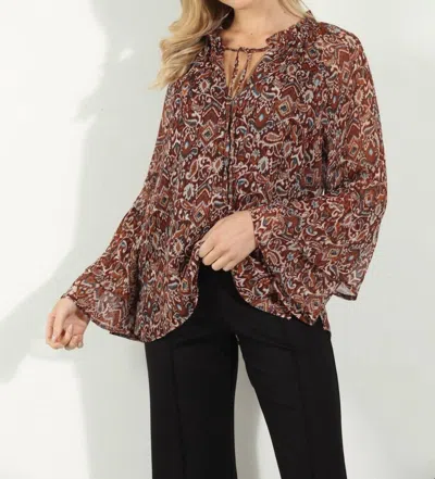 Veronica M Isola Flare Sleeve Blouse In Brown