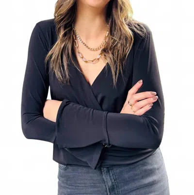 Veronica M Kasos Surplice Bell Sleeve Top In Black