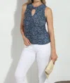 Veronica M Keyhole Rouched Top In Blue Print In Multi