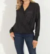 Veronica M Kiki Sparkle Rib Draped Surplice Top In Black/silver In Black