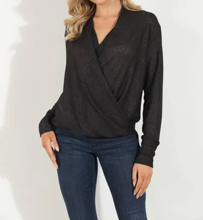 Veronica M Kiki Sparkle Rib Draped Surplice Top In Black/silver
