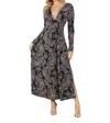 Veronica M Long Sleeve Deep V Maxi Dress In Delano In Multi