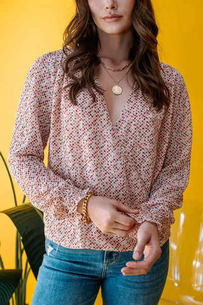 Veronica M Long Sleeve Surplice Smock Blouse In Ralphie In Multi