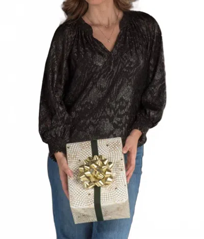 Veronica M Lurex Long Sleeve Blouse In Black