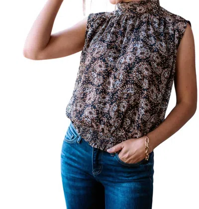 Veronica M Mock Neck Sleeveless Tank Top In Amina In Blue