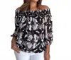Veronica M Off The Shoulder Abstract Print Top In Black In Multi