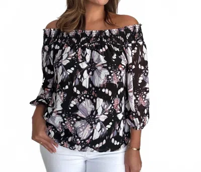 Veronica M Off The Shoulder Abstract Print Top In Black In Multi