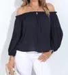 Veronica M Off The Shoulder Puff Sleeve Blouse In Solid Navy