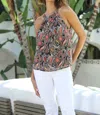 Veronica M Pleated Neck Halter Top In Marc In Multi