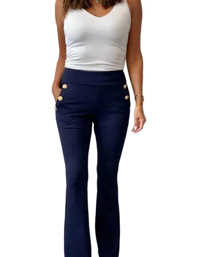 Veronica M Ponte Pants With Gold Buttons In Navy In Blue