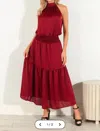 Veronica M Ruby Satin Halter Maxi Dress In Wine In Pink