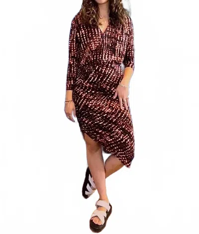Veronica M Shirred Long Sleeve Dress In Brown