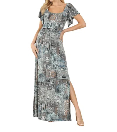 Veronica M Short Sleeve Empire Maxi Dress In Fairfax In Multi