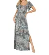 Veronica M Short Sleeve Empire Maxi Dress In Fairfax In Silver