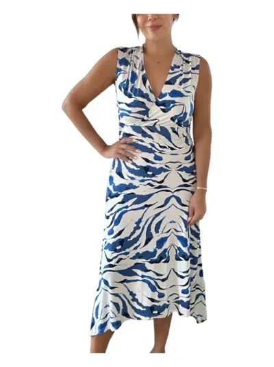 Veronica M Sleeveless Surplice Dress In Oceana Print In Blue