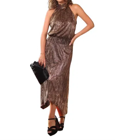 Veronica M Smocked Pleated Maxi Dress In Copper In Pink