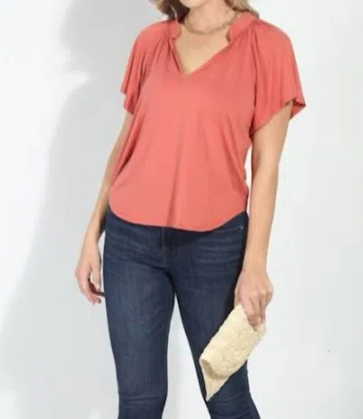 Veronica M Split Neck Short Sleeve Top In Aragon In Pink