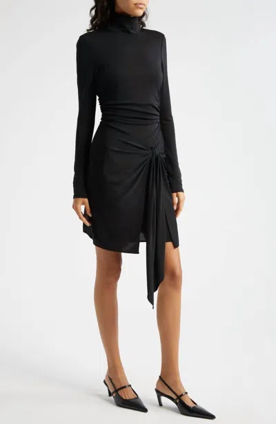 Veronica M Stretch Turtleneck Faux Wrap Dress In Black