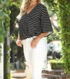 Veronica M Stripe Bell Sleeve In Black In Black