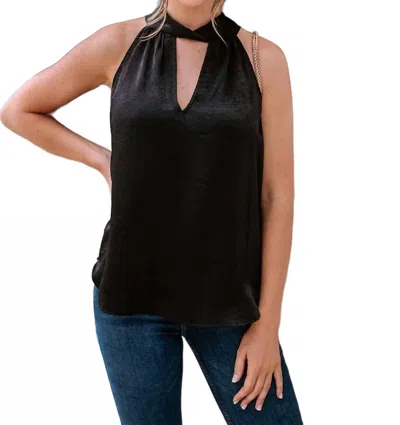 Veronica M Twist Halter Top In Black Satin