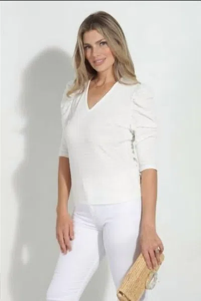 Veronica M Women's Puff Sleeve V-neck Tee In White