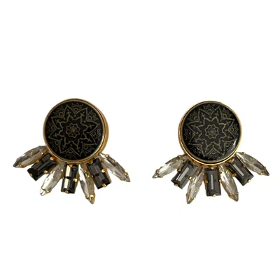 Veronica Tharmalingam Women's Black / Gold Shamtaa Black And White Crystal Earrings