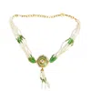 Veronica Tharmalingam Women's Gold / Green / White Django Adjustable Choker White Mint Green Enamel Painted