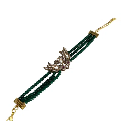 Veronica Tharmalingam Women's Gold / Red / Green Rita Jade Bracelet With Vintage Wings And Kundan Stones