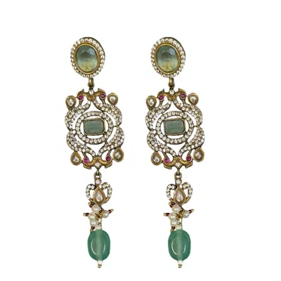 Veronica Tharmalingam Women's Green / Gold Annetta Long Jade Earrings With Gold