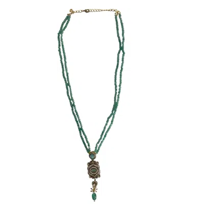Veronica Tharmalingam Women's Green / Red / Gold Rose Long Jade Necklace