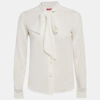 Pre-owned Veronica Virta White Crepe Neck Tie -up Detail Blouse Xs