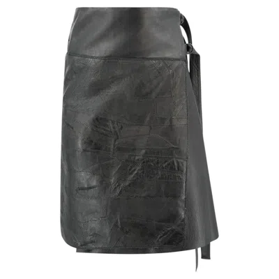 Pre-owned Veronique Branquinho Early 2000s Black Patchwork Leather Wrap Skirt