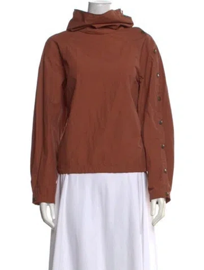 Pre-owned Veronique Leroy Mock Neck Long Sleeve Top In Brown