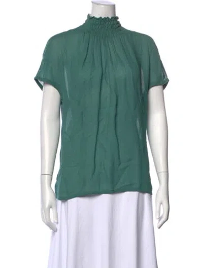 Pre-owned Veronique Leroy Mock Neck Short Sleeve Top In Green