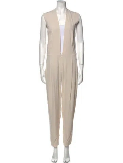 Pre-owned Veronique Leroy Plunge Neckline Jumpsuit In Neutral