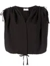 Veronique Leroy Draped-shoulder Cropped Top In Choco