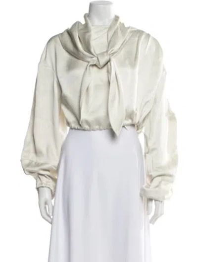 Pre-owned Veronique Leroy Tie Neck Long Sleeve Top In Neutrals