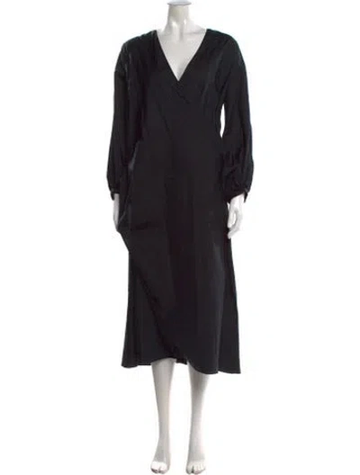 Pre-owned Veronique Leroy V-neck Midi Length Dress In Black