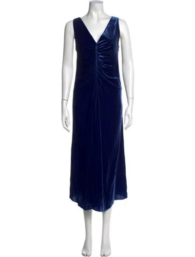 Pre-owned Veronique Leroy V-neck Midi Length Dress In Blue