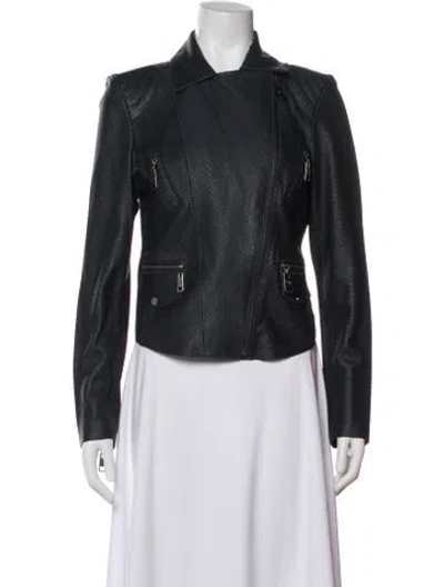 Pre-owned Verosenso Leather Biker Jacket In Gray