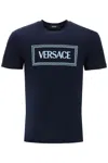 Versace Blue Crewneck T-shirt With 90's Logo Print In Blue
