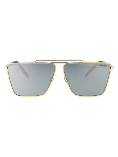 Versace 0ve2266 Gold And Silver Metal Sunglasses In Red
