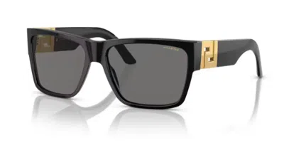 Pre-owned Versace 0ve4296 Gb1/81 Black/dark Grey Polarized 59mm Square Men's Sunglasses In Gray