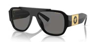 Pre-owned Versace 0ve4436u Gb1/81 Black/dark Grey Polarized Soft Square Men's Sunglasses In Gray