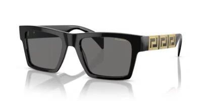 Pre-owned Versace 0ve4445 Gb1/81 Black/ Dark Grey Polarized Rectangle Men's Sunglasses In Gray