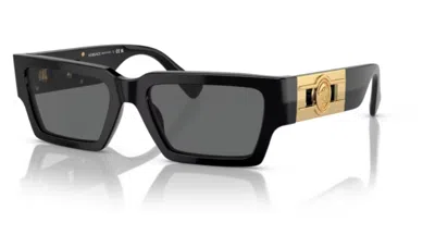 Pre-owned Versace 0ve4459f Gb1/87 Black/dark Grey Rectangular Men's Sunglasses In Gray