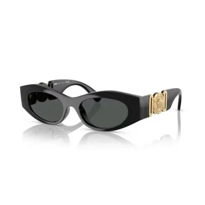 Versace 0ve4480u Elongated Oval Sunglasses With Gold Medallion Accents In Black
