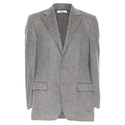 Versace 100% Cashmere Grey Flap Pocket 2-button Unstructured Blazer Eu50 L In Gray