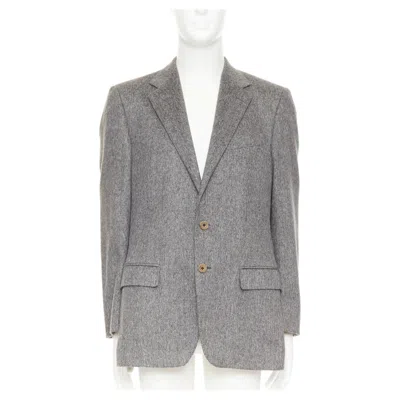 Pre-owned Versace 100% Cashmere Grey Flap Pocket 2-button Unstructured Blazer Eu50 L In Gray